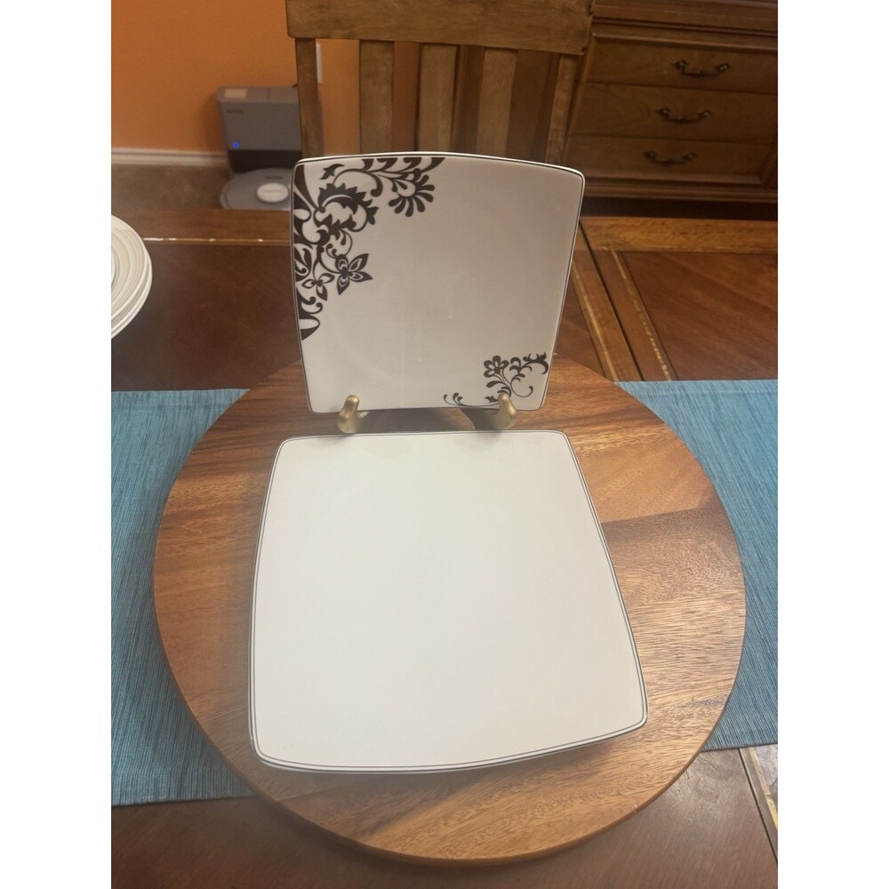 Mikasa Square Chocolate Swirl Porcelain Dinner & Salad Plate Set.